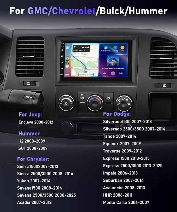 4G+64G Car Radio Stereo for Chevy Silverado GMC Sierra Yukon 2007-2013, 7inch IPS Touch Screen/Android 15/Wireless CarPlay/Android Auto/DSP/GPS/WiFi/5.0Bluetooth/SWC/AHD Backup Camera