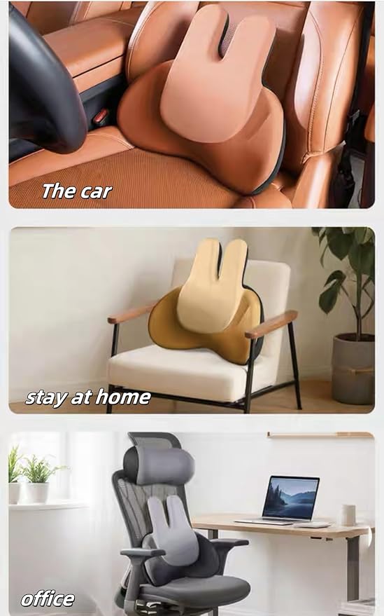 Cute Bunny Car Seat Cushion Set - Lumbar Support Pillow & Neck Pillow for Women Drivers, Ergonomic Back Comfort for Long Drives, Adorable Rabbit Design Car Accessories (Gray)