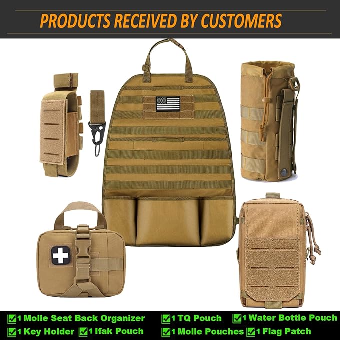 Upgrade 1000D Molle Seat Back Organizer with Pouches, Tactical Molle Vehicle Panel Car Seat Cover Protector Seat Back Organizers