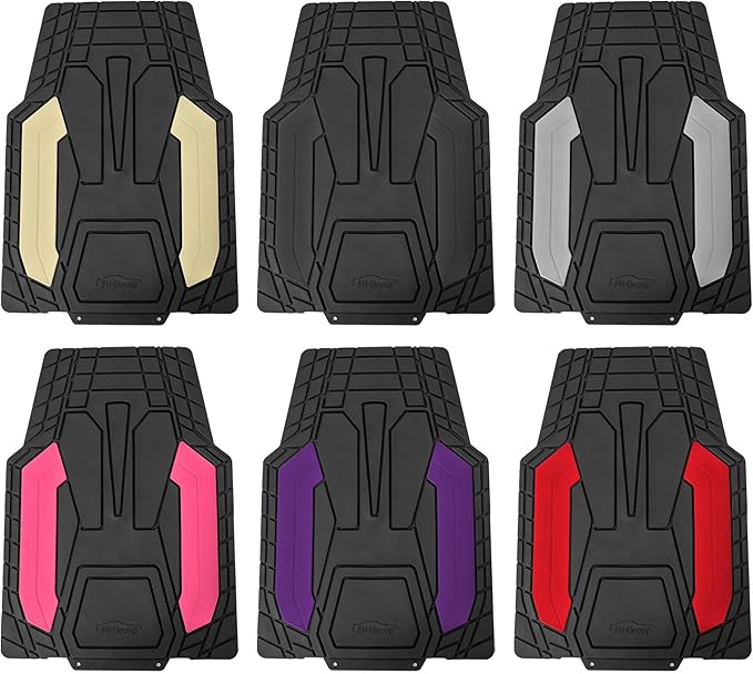 FH Group Heavy-Duty Rubber Floor Mats for Cars, Universal Fit Full Set, Climaproof, Trimmable, Stripe Design, Black - for Most Sedan, SUV, Truck