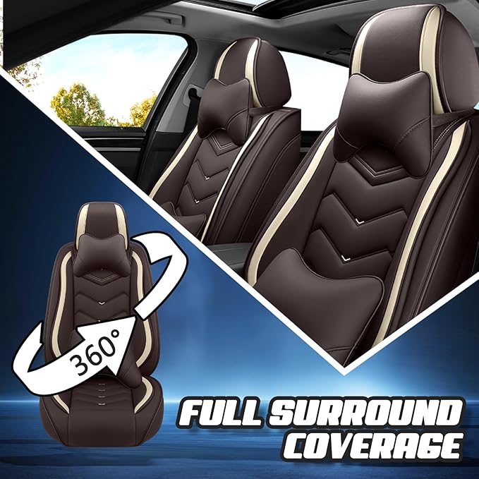 Car Seat Covers for KIA Sedona 2003-2021, Premium Nappa Leather Car Seat Cover, Stylish Sport Seat Covers， Automobile Seat Cover Sets.(Luxury 5 Seats/Coffee Color)