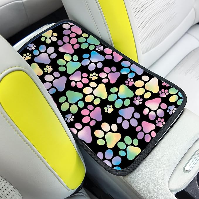 Universal Car Center Console Cushion Pad,Dog Paw Print 2 Car Armrest Pad Car Armrest Seat Box Cover Protector for Most Vehicle, SUV, Truck, Car