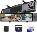 12" Rear View Mirror Camera, 3 Channel 4K Mirror Dash Cam Front, Inside and Rea1080P Camera, Smart Full Touch Screen Backup Camera for car, Dash Cam with WDR Camera,Night Vision,Free 64GB Card & GPS