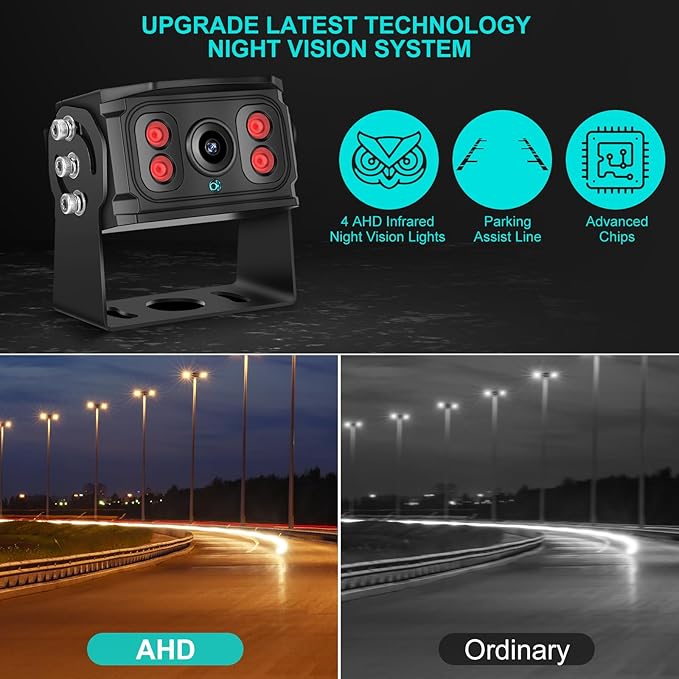 Dual RV Backup Camera 7 Inch 4K Display Screen Loop Recording Voice Control System IP68 Infrared Night Rear View Camera Wired Kit RV Trucks Tractors Car Videorecorders （12-24V）