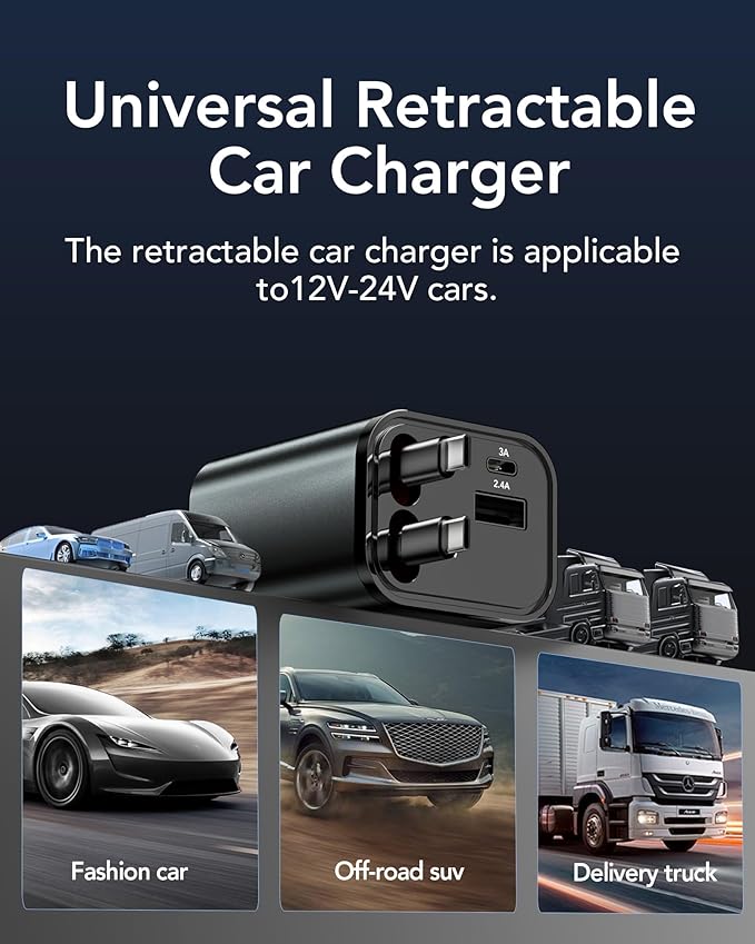84W Upgraded Retractable Car Charger Adapter for iPhone 17,4 in 1 Fast Charging Car Phone Charger,USB C Car Truck Accessories,Road Trip Essentials Gift for Men for iPhone 17/16/15,Galaxy S26,Pixel 10