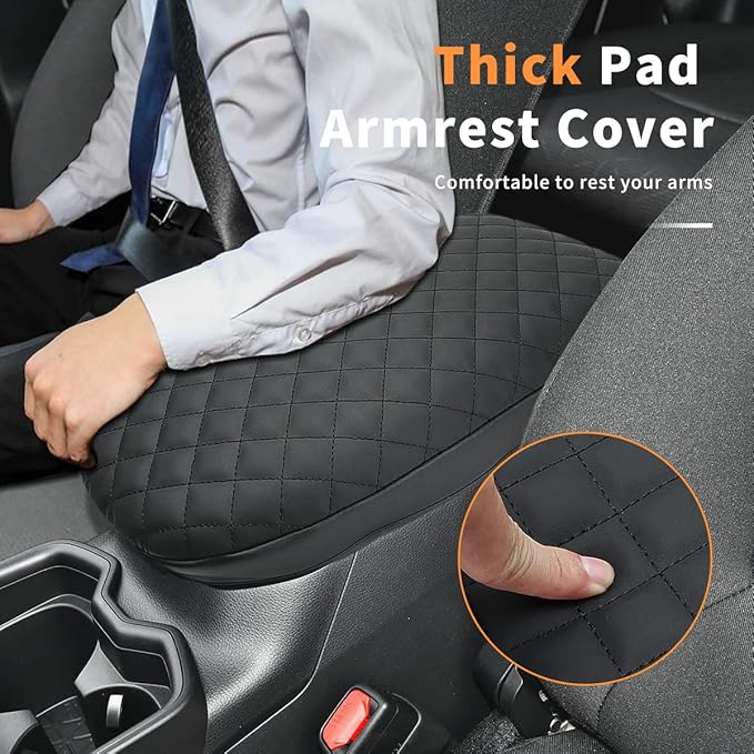 INTGET Center Console Armrest Cover for Toyota RAV4 Accessories 2025 2024 2023 2022 2021 2020 2019 Leather Middle Console Lid Pad Arm Rest Covering Car(Black with Cushion Texture)