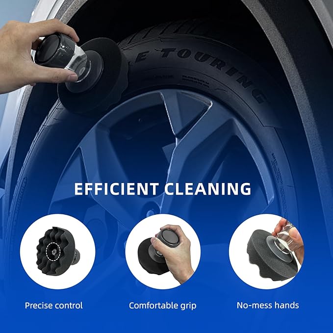 Tire Shine Applicator with 2 Detachable Foam Applicator Pads for Car Cleaning and Fine Polishing Reusable Tire Dressing Applicator for Car Truck SUV Motorcycle