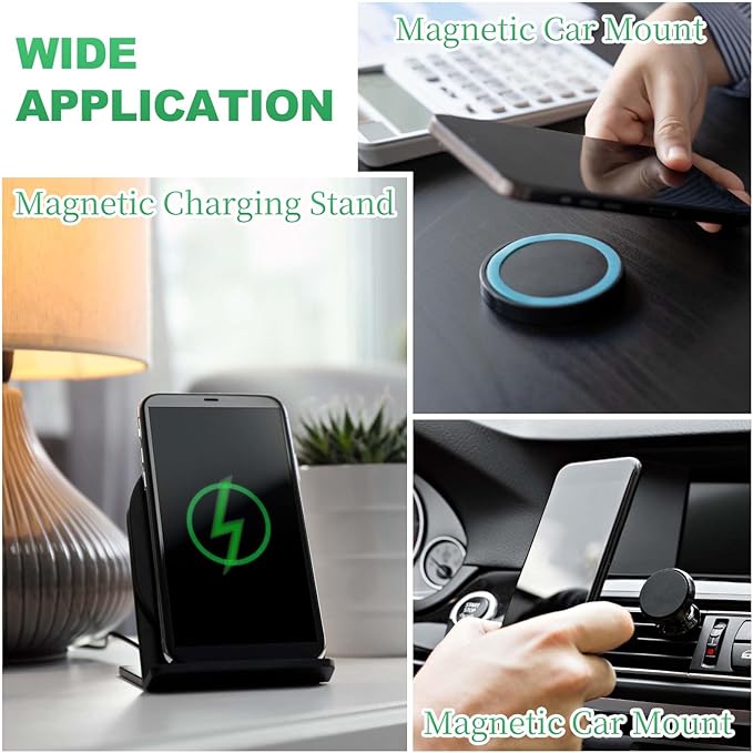 PATIKIL Universal CD Stripe Magnetic Adapter Ring, 4 Pcs Ultra-Thin Sticker Ring Adhesive Nickel-Iron Alloy for Phone Cases Holder Wireless Charging Car Mount Kit, Silver Tone