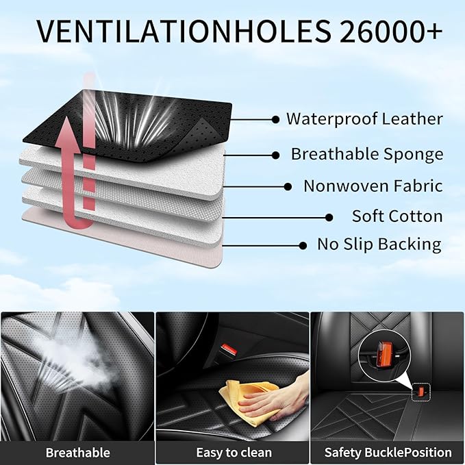 CX-50 Car Seat Covers Custom Fit for Mazda CX-50 2023-2026, Full Coverage Premium Leather Waterproof Breathable Seat Covers, Automotive Seat Protectors, Airbag Compatible(2 Front Seats, Black)