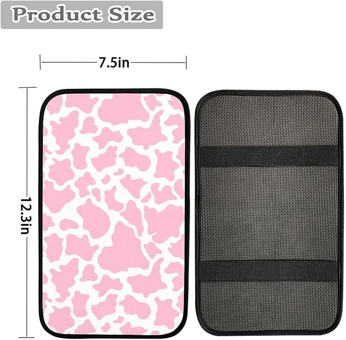 Dreaweet Pink Cow Print Auto Center Console Pad Car Armrest Seat Box Cover Protector Universal Fit Car Decor Handrail Box Arm Rest Cushion Lid Soft Car Accessories for Women Men