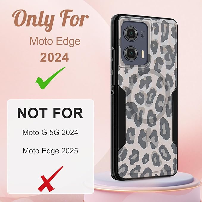for Moto Edge 2024 Case - Compatible with MagSafe Women Girls Cute Magnetic Protective Phone Cover Cool Fun Unique Leopard Heavy Duty Shockproof Design for Motorola Moto Edge 2024 Cases
