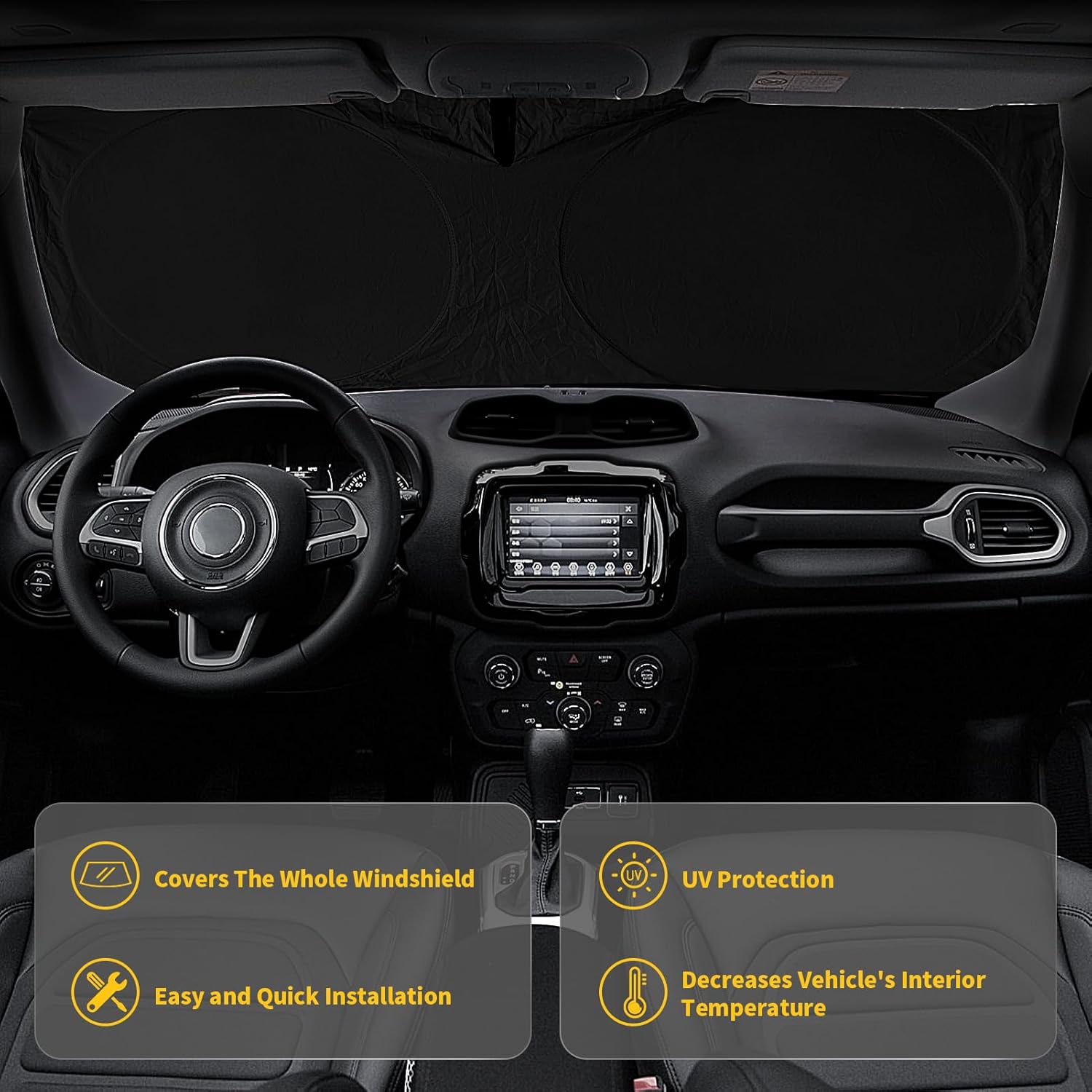 INSAUTO for Jeep Patriot Windshield Sun Shade for Jeep Renegade SUV 2015-2024 2025, Front Foldable Sunshade for 2017 Jeep Patriot SUV Car Sun Visor Cover Blocks UV Rays Keep Your Car Cooler
