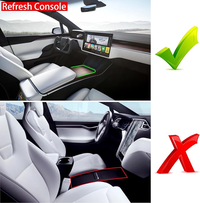 Jaronx Compatible with Tesla Model S/X Center Console Organizer 2021-2026, Silicone Console Organizer Armrest Storage Box Bottom Tray for Model S/X Accessories Plaid/Long Range(2PCS)