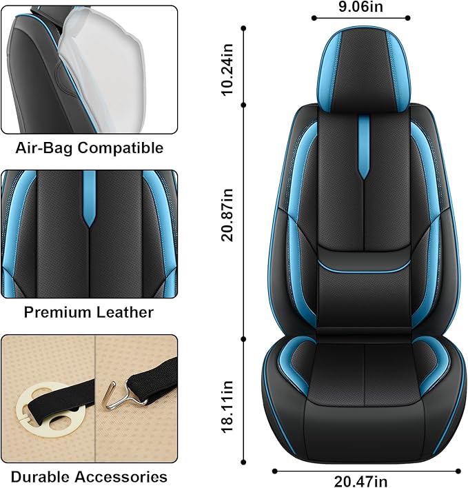 Fit for 98% of Mercedes Benz Car Seat Covers, Premium Nappa Leather Seat Cover, Fully Wrapped Protect Modern Style Seat Cover (2-Seat Standard, Black & Blue)