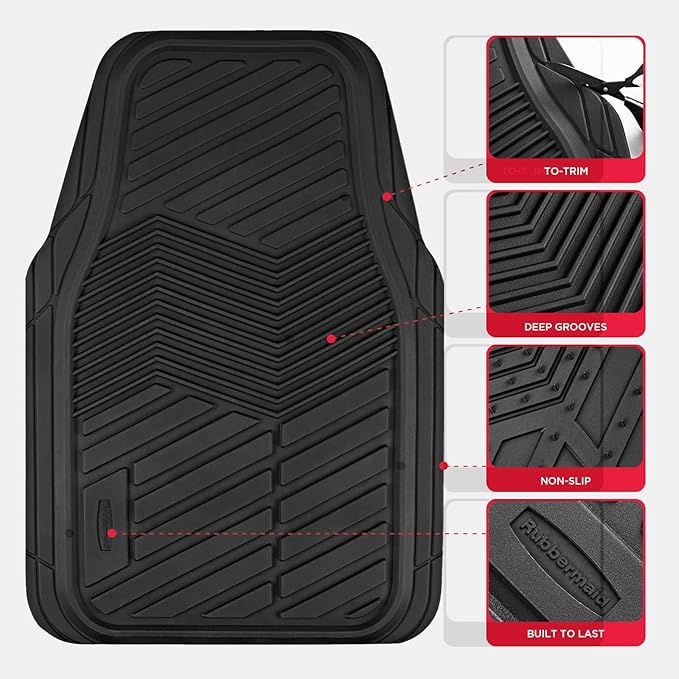 Rubbermaid Car Mats Full Set – All Weather Car Floor Mats Universal Trim-to-Fits Design,Heavy Duty Car Mats for Cars, SUVs, Trucks,and Vans - Gray