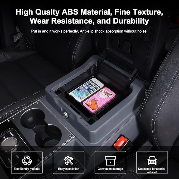 Car Armrest Storage Box Tray Compatible with INEOS Grenadier 2022 2023 2024 2025 2026 Center Console Armrest Organizer Storage Box Tray With Anti-Slip Mat ABS Accessories