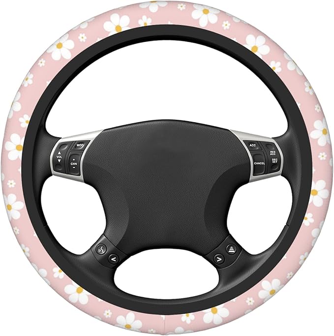 Car Steering Wheel Cover,Pink Flower Universal Non Slip Wheel Protector 15 Inch Elastic Car Accessories for Men Women