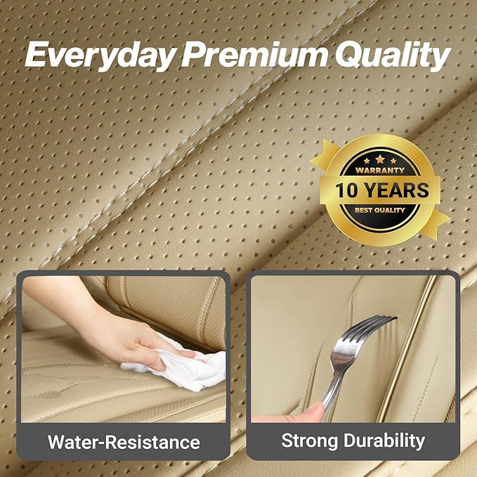 Coverland Custom Fit Car Seat Covers for SUV Compatible with [2022-2026 Lexus NX 250, NX 350h] Premium Seat Cover Water Resistant Leather Non-Slip Interior Protector [Full Set Beige - Size Chart X81]