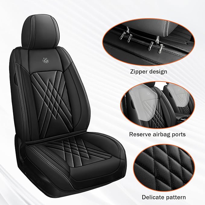 Car Seat Covers Compatible with Toyota Camry 2012-2026 Durable Waterproof Automotive Seat Covers Stretchable Fabric Material, Airbag Compatibility, Premium Nappa Leather(Black, 2 Pcs Front)