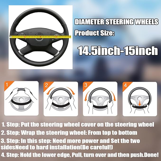 BELOMI Leather Car Steering Wheel Cover, Universal 15 Inch for Car Truck SUV, Non-Slip and Breathable, Sport Style Design Odorless Steering Wheel Protector, Automotive Interior Accessories (Black)