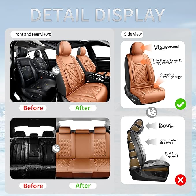 Fit Tucson Car Seat Covers Compatible with Hyundai Tucson 2010-2026, Premium Leather Breathable, Wear Resistant, Airbag Compatible, All-Weather Protection & Full Coverage, 2 Front Seat Brown