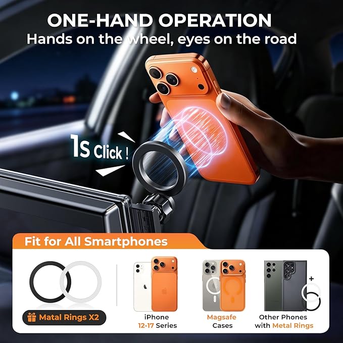 Car Phone Holder for Volkswagen VW Tiguan 2026 2025 (Only for 15-Inch Screen, Not for 12.9-Inch) 360° Rotation Magnetic Cell Phone Mount, Compatible with Magsafe, Does Not Affect Air Vent
