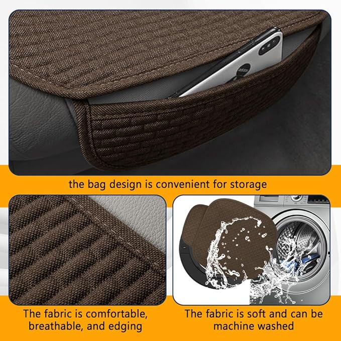 2PCS Car Seat Bottom Cover Pad, Car Seat Mat, Driver Cushion with Comfort Memory Foam & Non-Slip Rubber Bottom, Vehicle Accessories Breathable Seat Protector Mat for Auto Office Home (Coffee)
