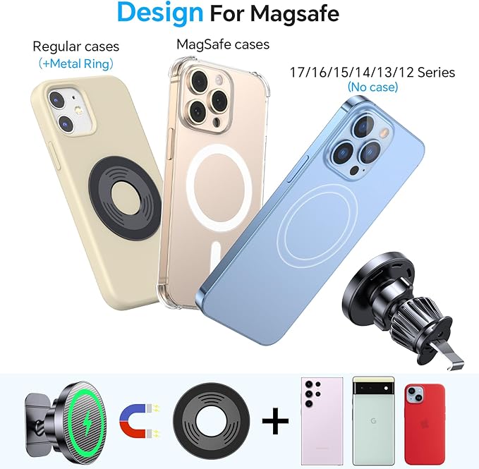 Coolpow for Magsafe Car Mount Charger【100% Stable】15W Magsafe Car Charger Magnetic Phone Holders for Your Car Accessories for Women Men car Phone Holder Wireless Car Charger for iPhone (Carbon Fiber)
