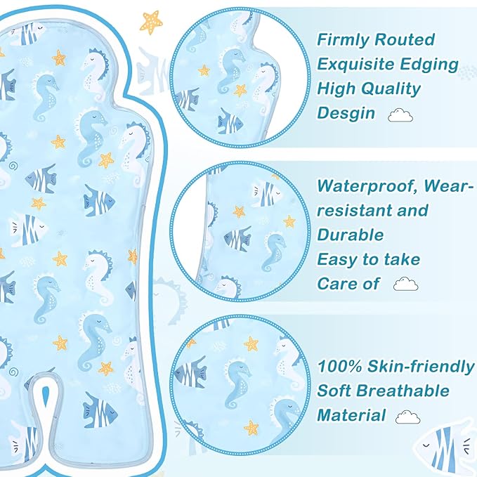 Pinkunn Gel Car Seat Baby Cooling Pad for Summer Breathable Stroller Cooler Pad Multifunctional Carseat Cooling Mat for Baby Child Dining Chair Safety Seat Stroller(Blue,Seahorse)