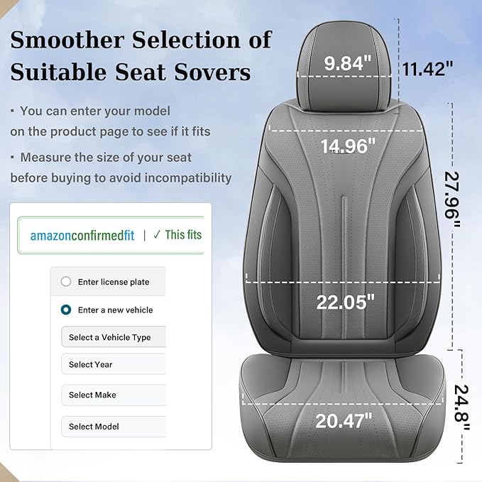 Coverado Gray Car Seat Covers Front Seat, 2 Pack Waterproof Leather Seat Covers, Front Seat Covers for Cars, Breathable Car Seat Protector Universal Front Car Seat Cushion Fit for Most Cars, Trucks