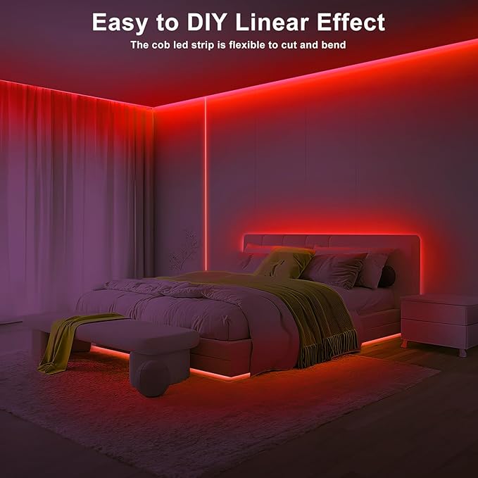 Tatazone 32.8ft Red COB Led Strip Lights with RF Remote, Dimmable Bright Dotless Adhesive Indoor Led COB Light Strip for Cabinet, Painting, Room, Bed