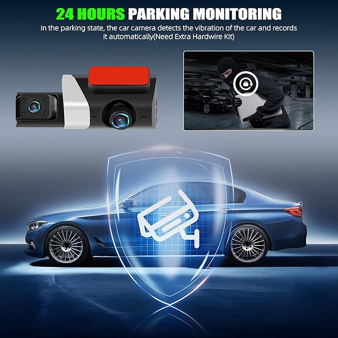 3 Channel Dash Cam Front and Rear Inside, 2.9'' 1080P Dash Camera for Cars,Three Way Triple Car Camera with App Control Super Night Vision,Wide Angle,Loop Recording,G-Sensor,24 Parking Monitor