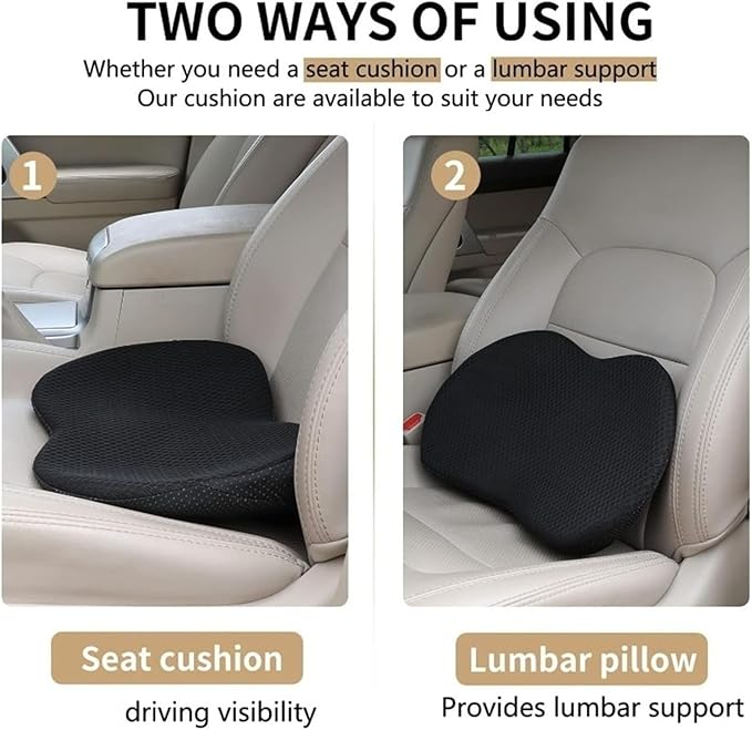 Universal Memory Foam Car Seat Cushion with Lumbar Support Pillow, Breathable Driver Comfort Pad