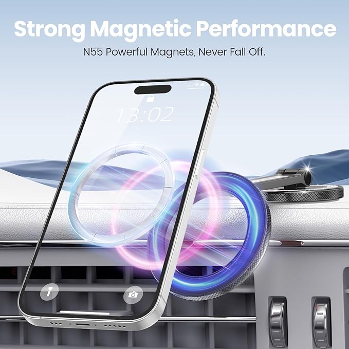 Pikabo Magnetic Phone Holder for Car Dashboard Phone Mount Holder Compatible with iPhone 17 Pro Max 16 15 14 13 12 MagSafe Accessories. (Glitter Black)