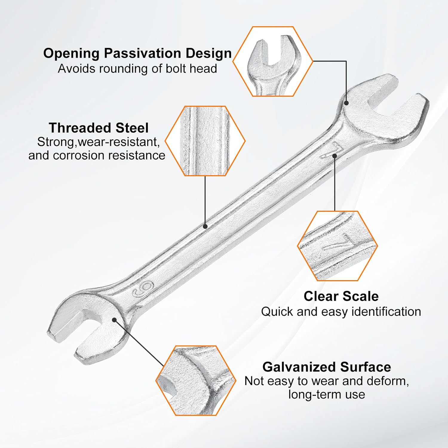 HARFINGTON 5pcs Double Open End Wrench 6mm x 7mm Metric 15 Degree Offset Angle Small Flat Head Wrench Galvanizing Open Ended Spanner for Automotive Repair Furniture Assembly