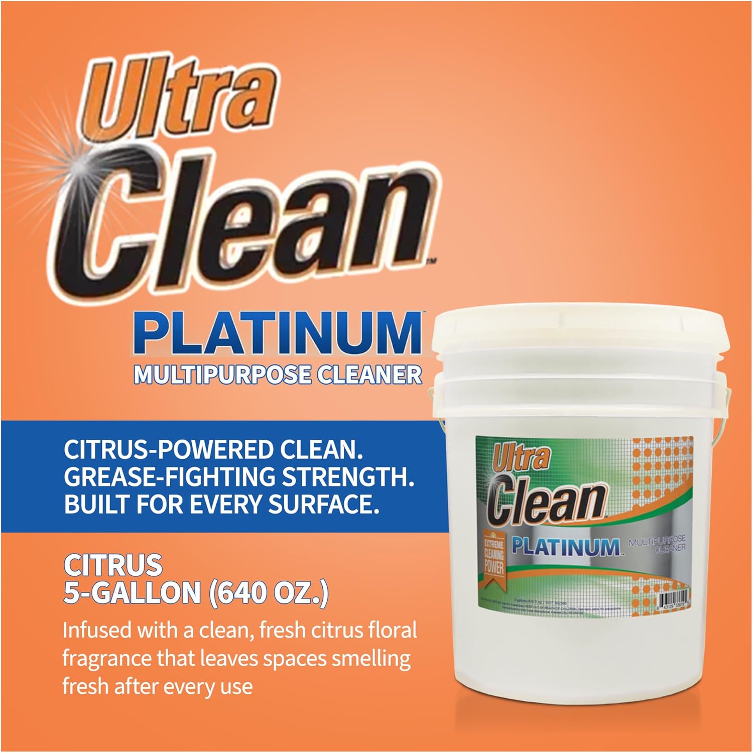 Ultra Clean Platinum Multipurpose Cleaner, Non-Abrasive and Bleach-Free, for Kitchen Counters, Bathroom Floors and Garage Spaces, Citrus, 5 Gallons