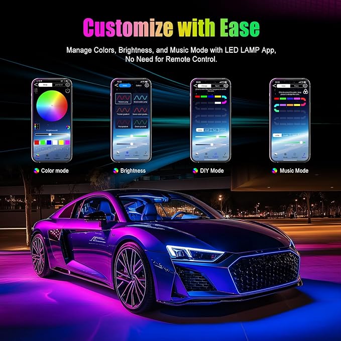 Yilaie Car Lights Interior, Multcolor RGB Interior Lights with APP Control and Music Sync, USB Under Dash Lighting Kit with Charger Dc 5v, Car Accessories for Women