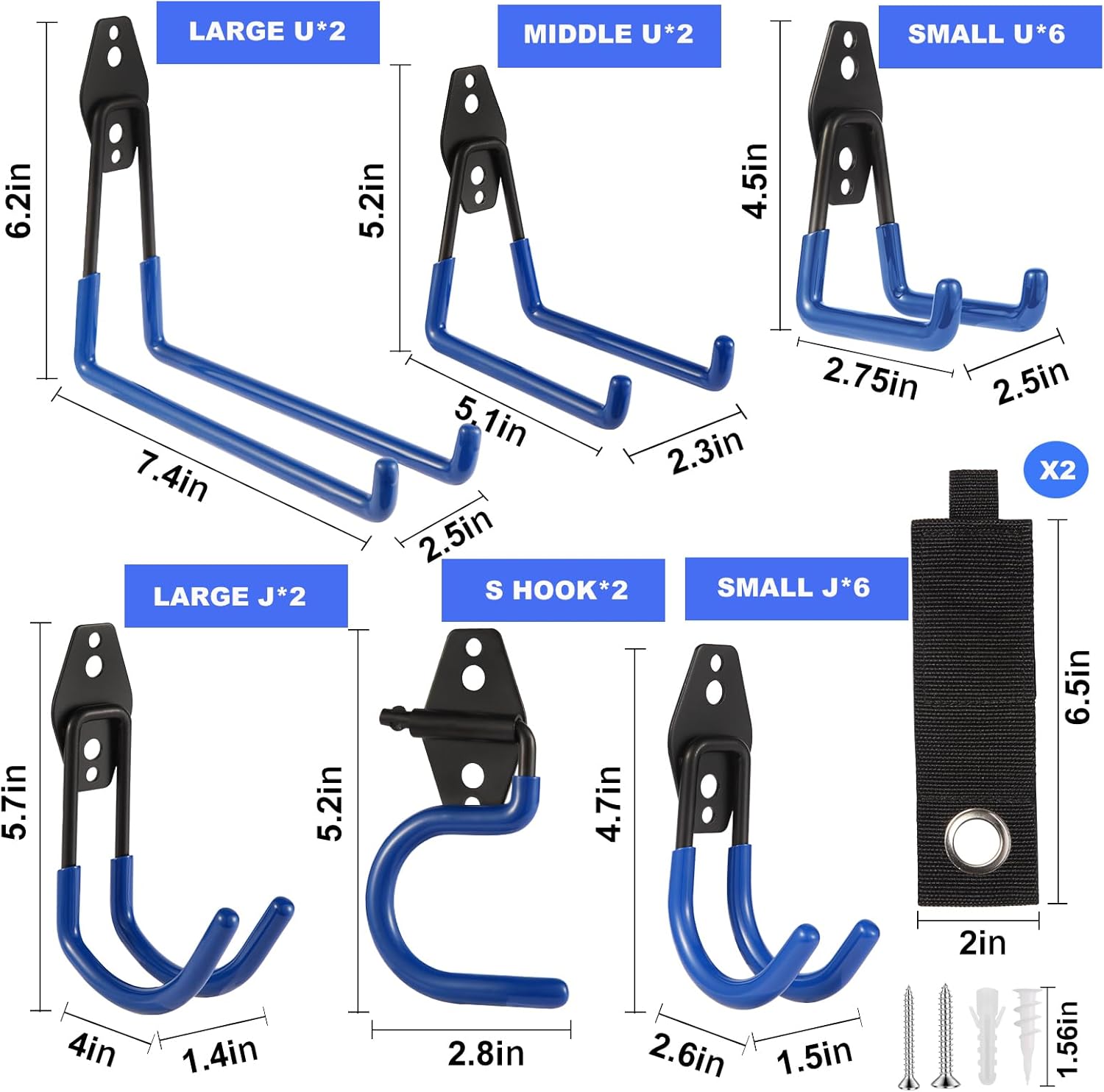 Garage Hook Heavy Duty Wall Storage Hangers, 22 Pack Garage Storage Hooks Steel Tool Blue for Ladders, Ropes, Garden Tools