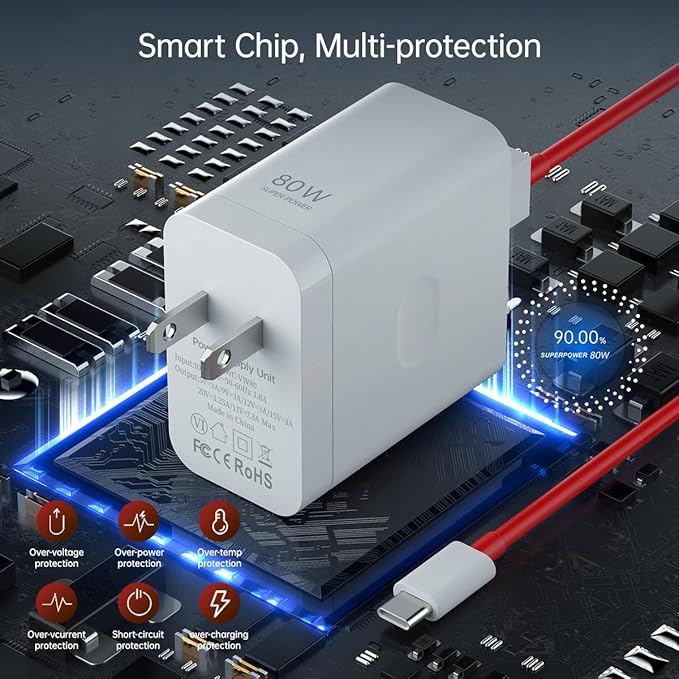 Compatible for Oneplus 15 15R 13 12 12R 11 10 Pro Charger Fast Wall Block 80W 65W for One Plus 13R 9 Pro 10T 10R 8T 8 7T 7 Pro Open Pad Nord 2T CE 2 3 N30 N20 N10 N300 6T 3.3ft Cable