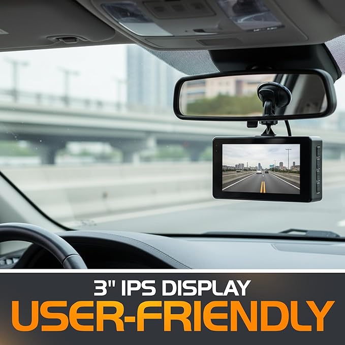 4K Front Dash Cam & 2K Rear Full HD Dash Camera for Cars, Included 32GB Card, 170° Wide Angle, Built-in Wi-Fi, 3" IPS Screen, Night Vision, WDR/HDR, 24hr Parking Monitor