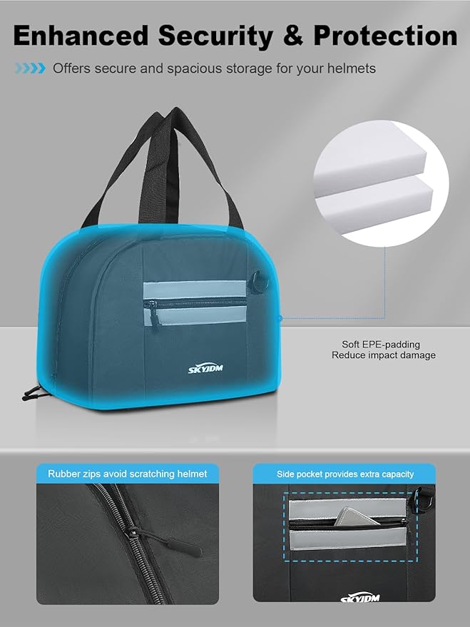 Motorcycle Helmet Bag, 16L Moto Helmet Bag with Pocket & Strap,Waterproof Powersports Storage Bags with Soft Rubber Zips & Reflective Strip, Not Suitable for Peaked or Angular Helmet, Small