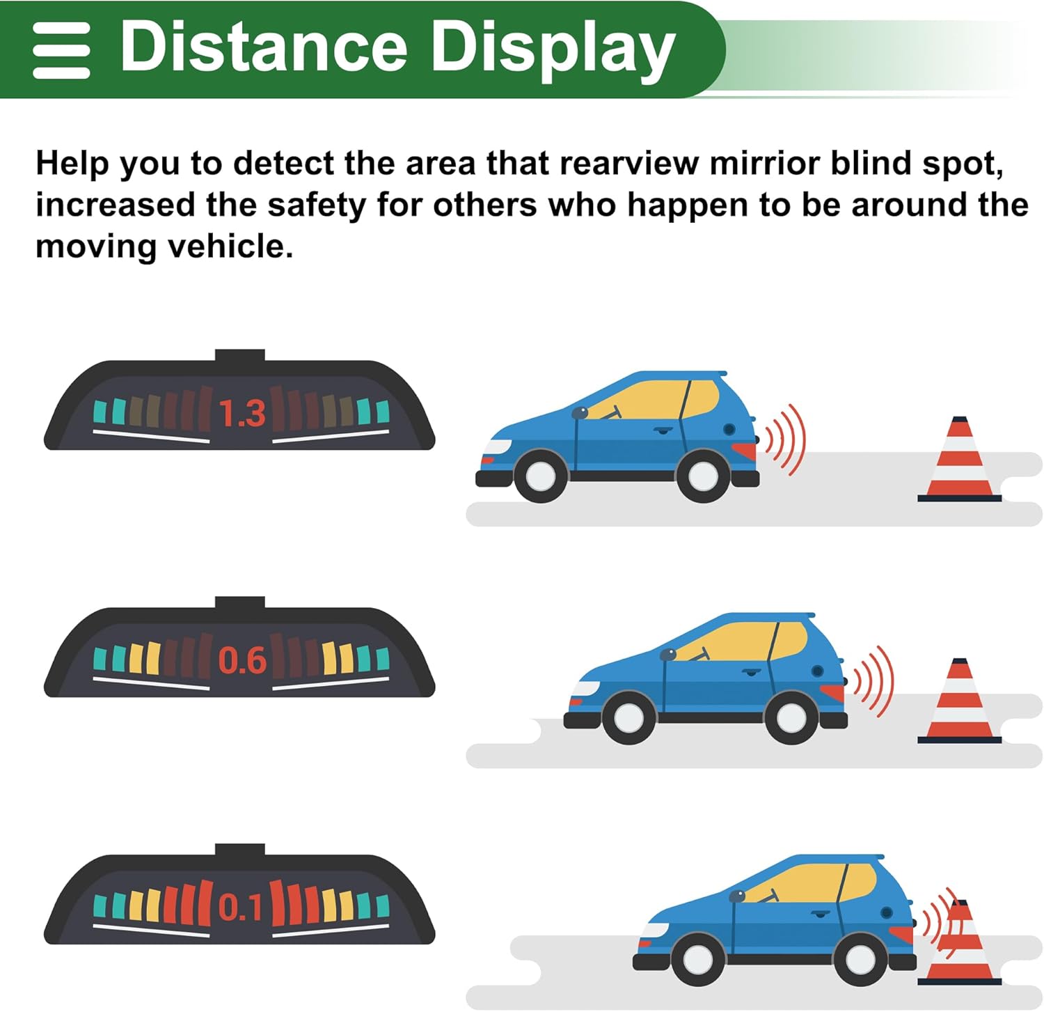 Motoforti Universal Car Auto Vehicle Reverse Backup Radar System Reverse Parking Sensors Alarm Buzzer Reminder Distance Detection Gray 2 Pcs Parking Sensors