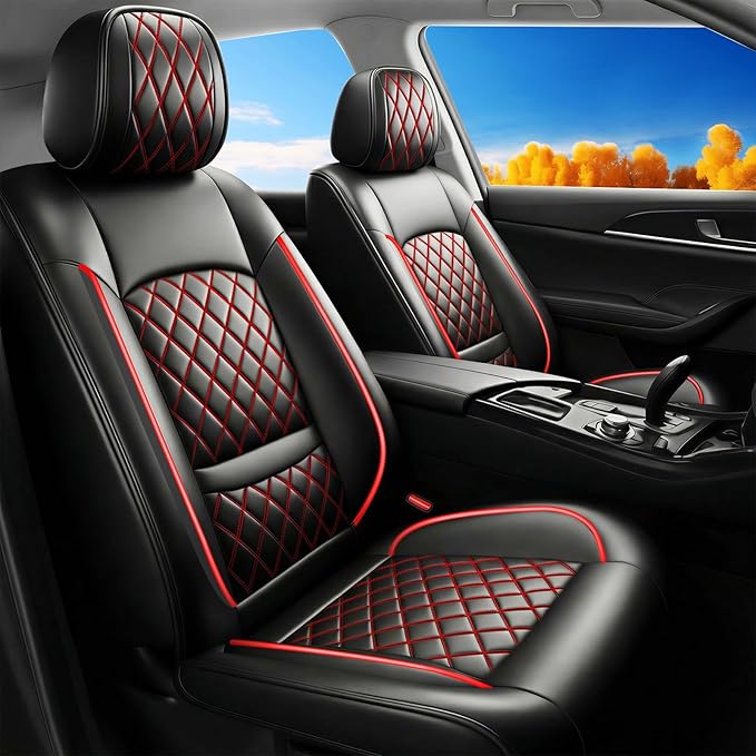 Fit RLX Car Seat Covers for Acura RLX 2013-2020 - Premium Leather, Waterproof, All-Weather, Airbag Compatible, Anti-Slip, Breathable, Easy Install, Seat Protectors, Full Set, Redline