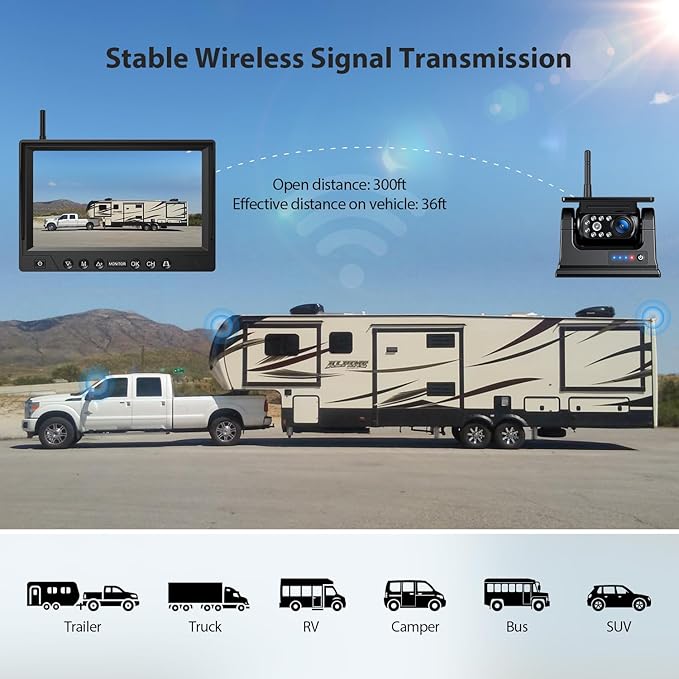 ZEROXCLUB 9 Inch Magnetic Solar Wireless Backup Camera System, 9600mAh Solar Rechargeable RV Backup Camera Wireless with HD1080P 9" Loop Recording Monitor for Trailer RV Trucks, BL901
