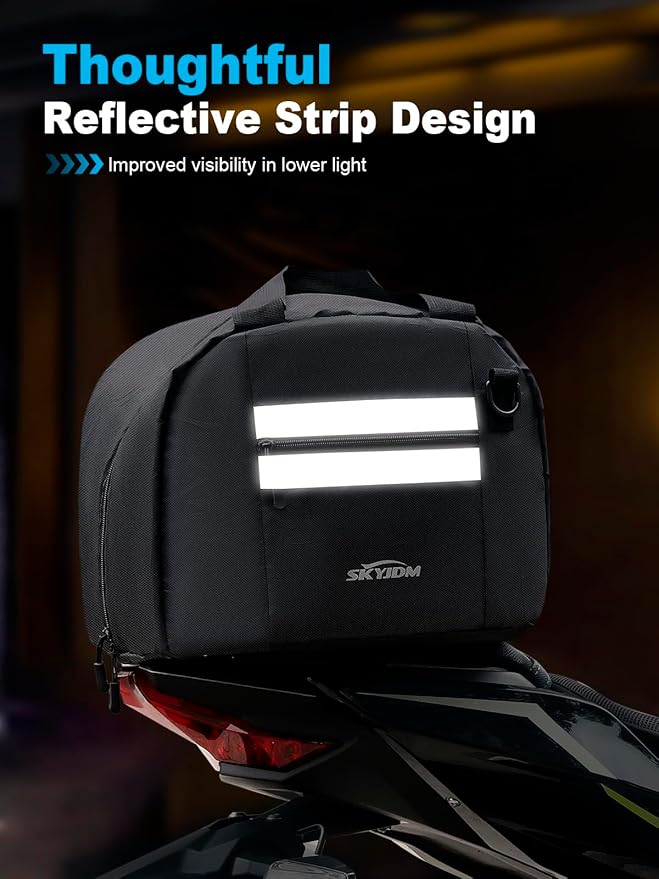 Motorcycle Helmet Bag, 16L Moto Helmet Bag with Pocket & Strap,Waterproof Powersports Storage Bags with Soft Rubber Zips & Reflective Strip, Not Suitable for Peaked or Angular Helmet, Small