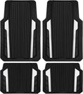 CAR PASS Heavy Duty Rubber Car Mats Metallic,Aluminum Film All Weather Floor Mats Waterproof Universal Trim to Fit SUVs Sedans Vans 4 Piece Anodized Deep Dish Two-Tone Sporty Black White Chrome