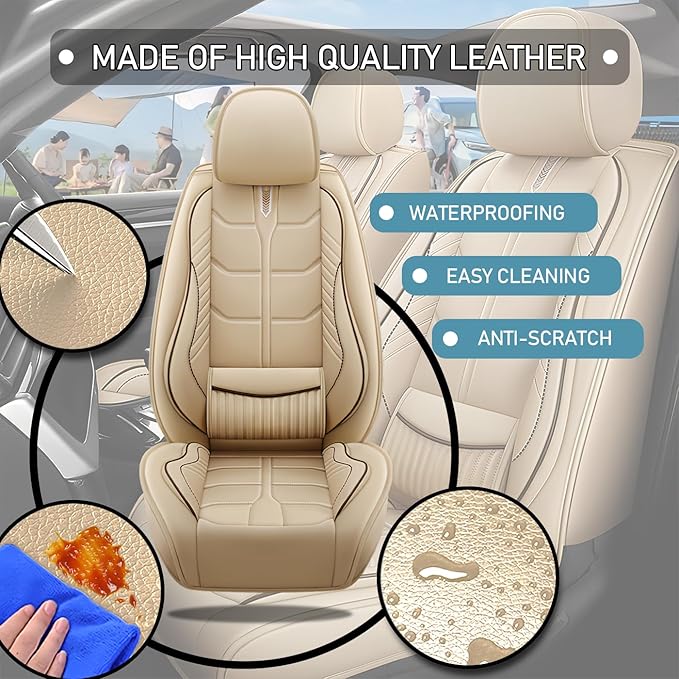 Leather Car Seat Covers Fit for Toyota Prius c 2012-2019, 5 Seater Car Seat Cover, Premium Waterproof, Scratch Resistant Car Interior Accessories (Full Set Beige)