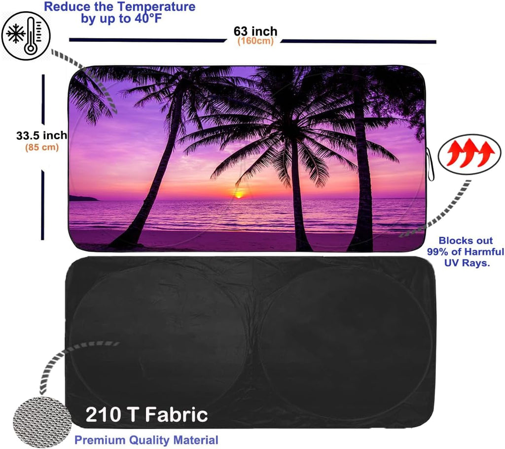 Gven Car Windshield Sun Shade Foldable Cute Sun Windshield Shade for UV Protecion Heat Reduction Funny Cooling for Summer Pink Car Accessories Cool Seats, Easy Fold (Sunset Purple, L)