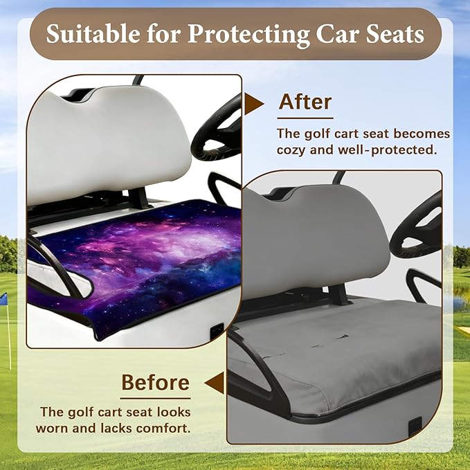 Golf Cart Seat Covers, Pulple Sky Golf Cart Seat Towel Blanket Club Car for Golf Lover, Golf Cart Accessories, Keep Seat Comfortable and Cool for 2-Seat Golfs Carts, Gifts for Christmas Thanksgiving