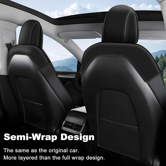 AOMSAZTO Car Seat Cover Fit for Tesla Model Y 2020 2024 - Half Surrounded Customized Seat Covers(Black with Red Stripe)